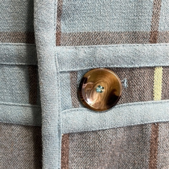 Vtg Plaid Reversible Women's Medium Trench Coat Robin Egg Blue Rockabilly Retro - Picture 5 of 15